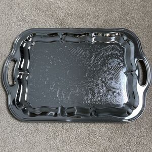 Vintage 1971‎ Irvinware Engraved Chrome Serving Tray Oblong Handled 18 x 12 ”